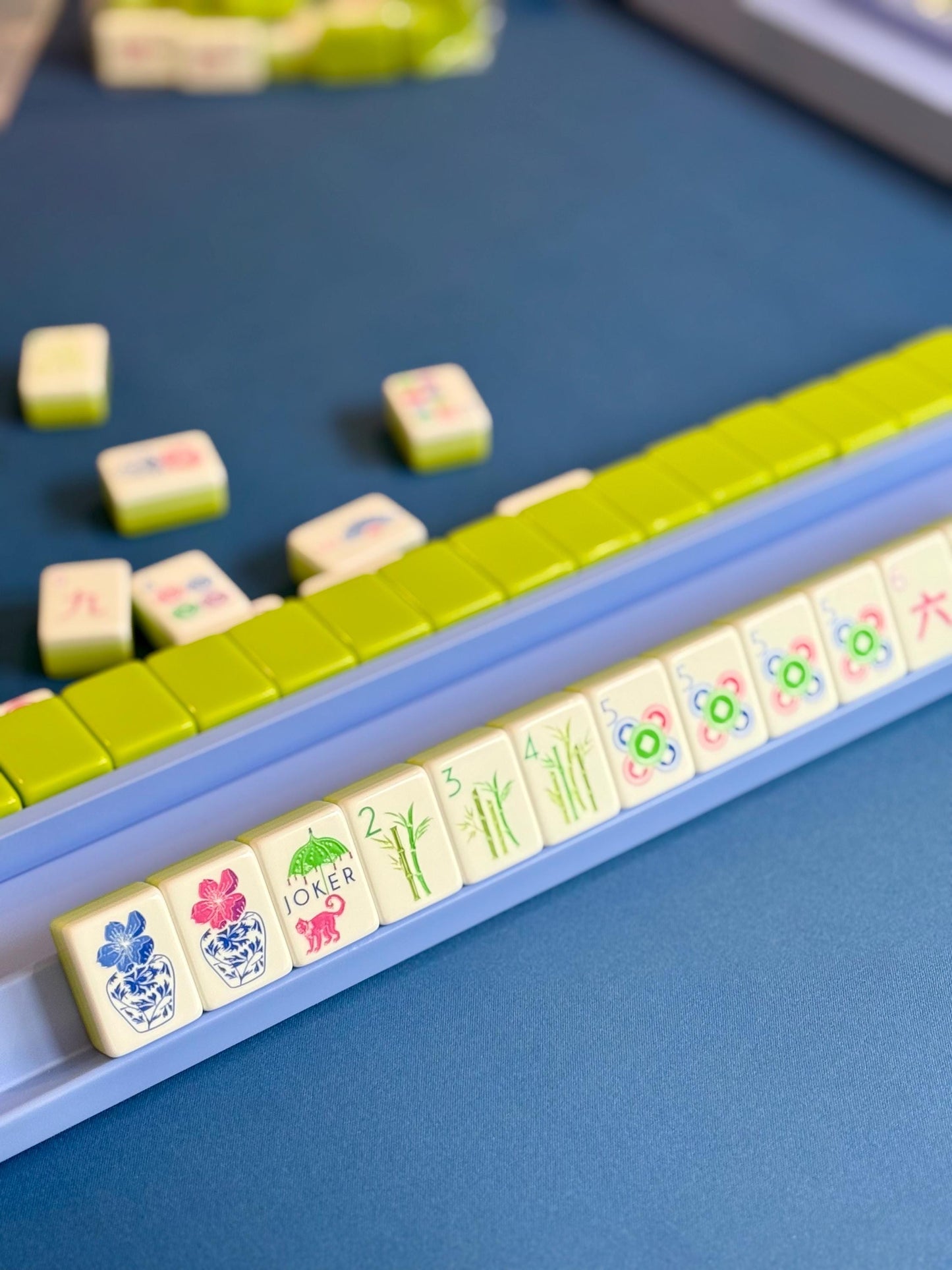 Wooden Mahjong Rack with Magnetic Pusher – Set of 4 19" racks