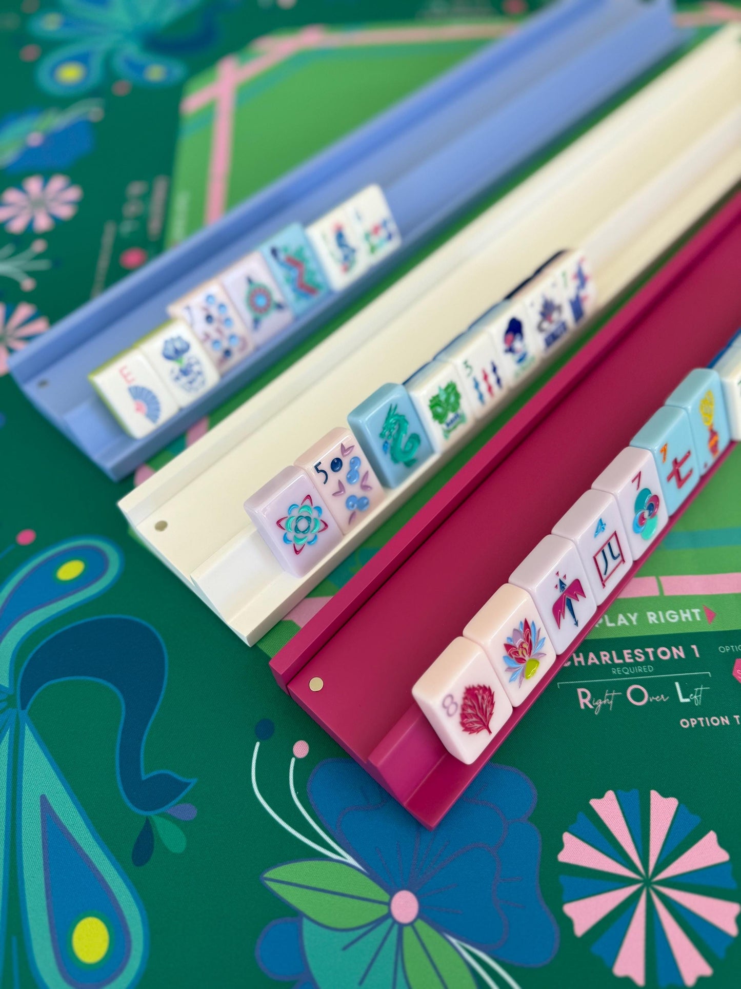 Wooden Mahjong Rack with Magnetic Pusher – Set of 4 19" racks