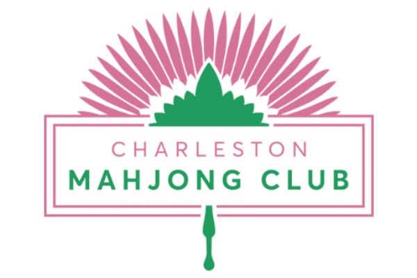 Logo of Charleston Mahjong Club with pink and green design elements on a white background