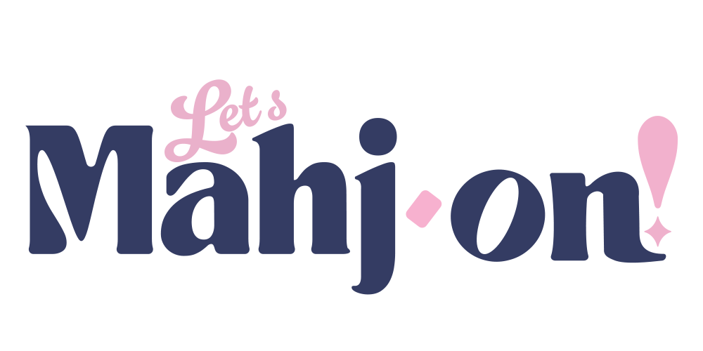 Logo with 'Let's Mahjong!' text in blue and pink on a white background