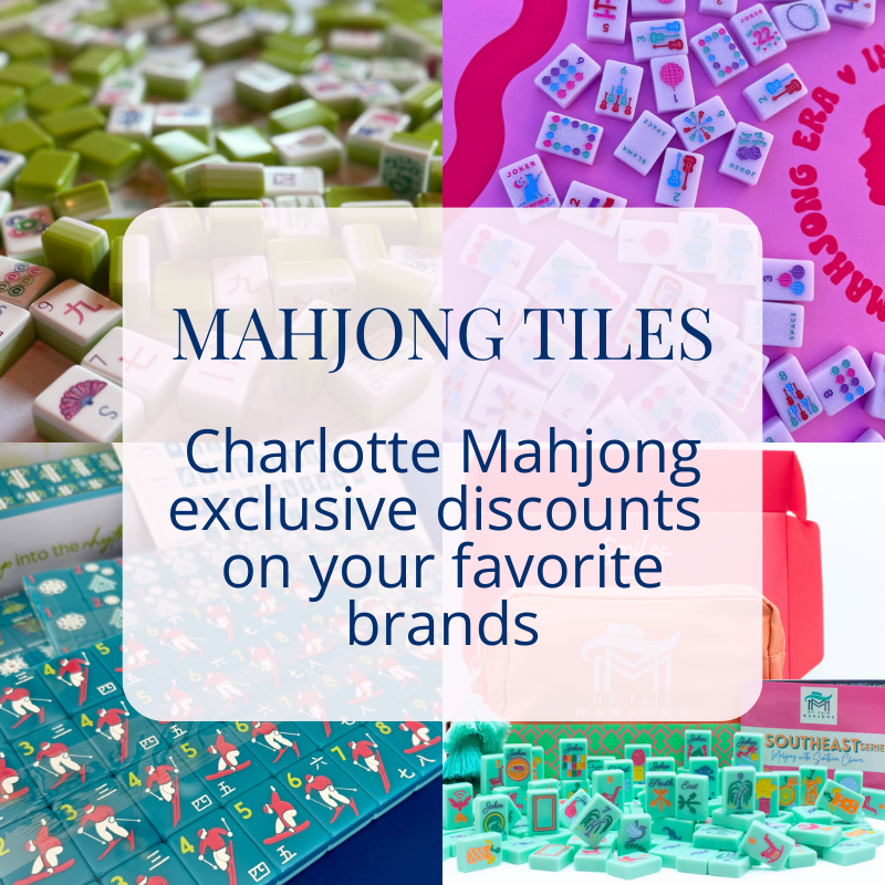 Promotional image for Charlotte Mahjong with text overlay and mahjong tiles.