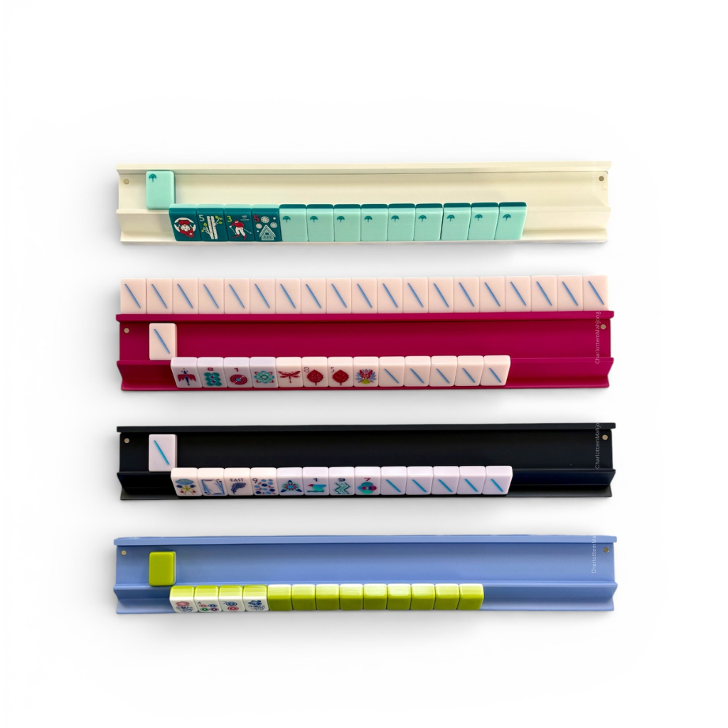 Wooden Mahjong Rack with Magnetic Pusher – Set of 4 19" racks