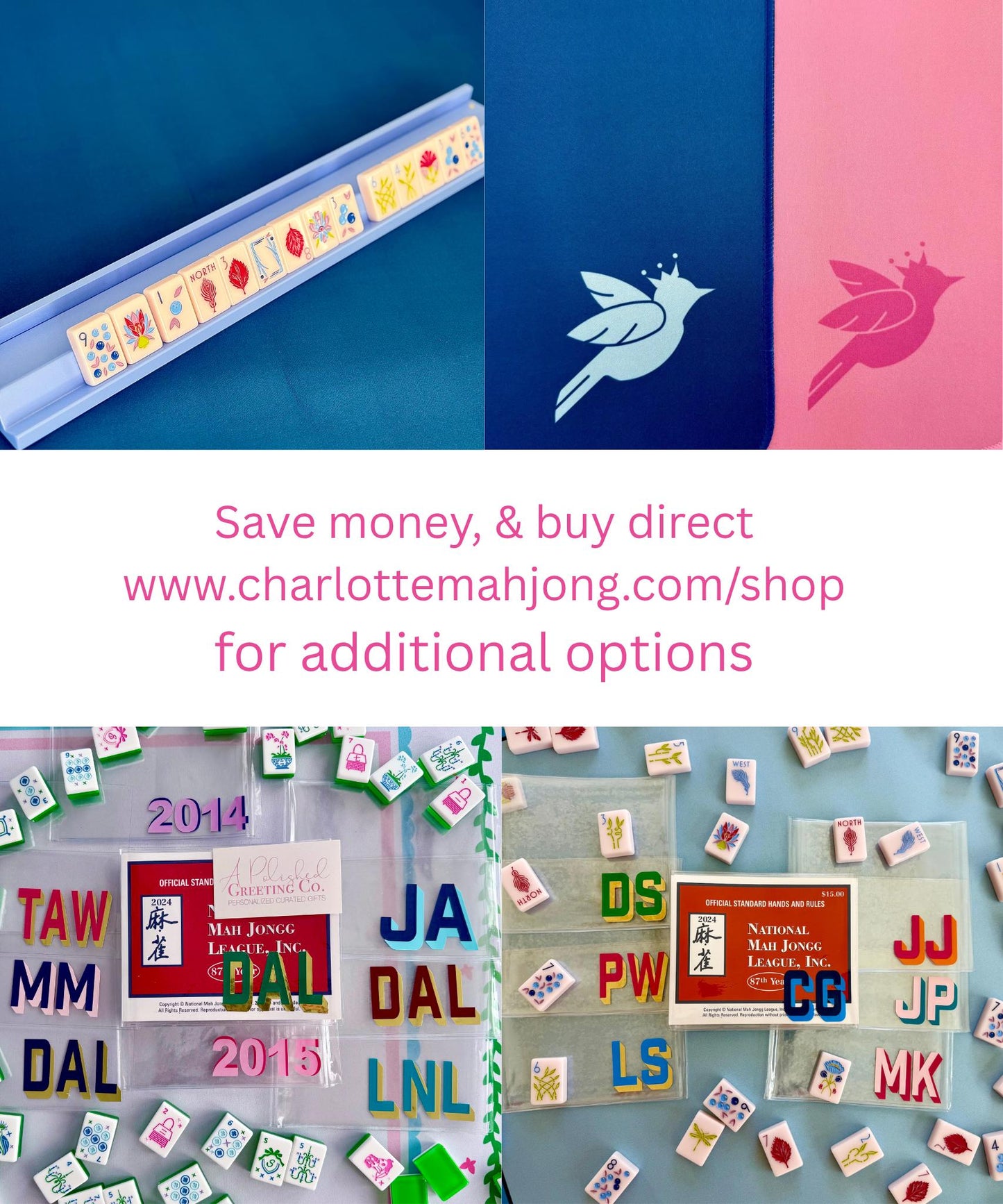 Wooden Mahjong Rack with Magnetic Pusher – Set of 4 19" racks